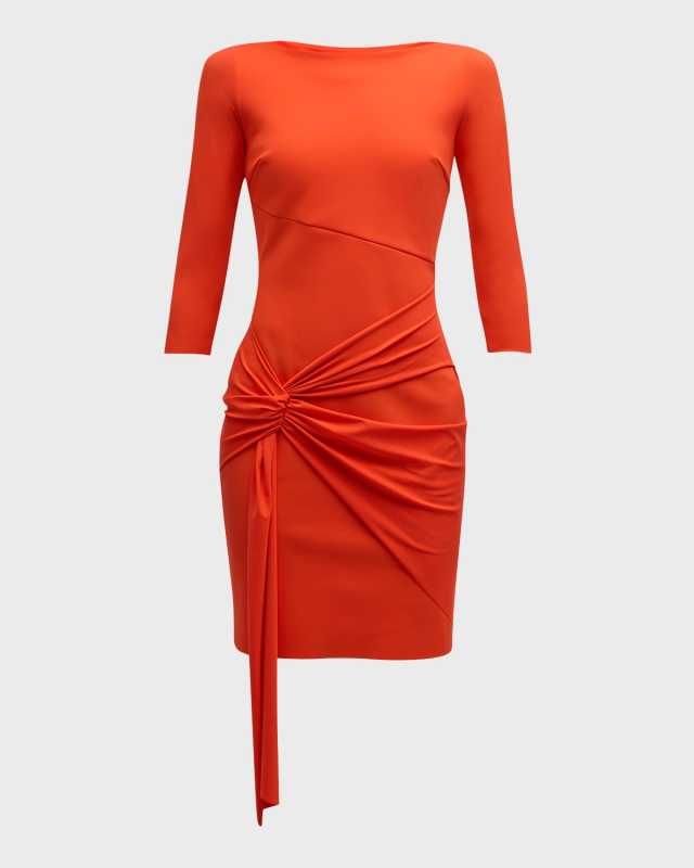 Draped 3/4-Sleeve Mini Cocktail Dress